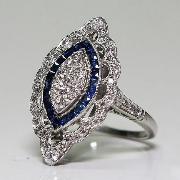 Details about   STERLING SILVER PLATNIUM BLUE SAPPHIRE DIAMOND ACCENT  RING 8 9 10 11 12 13 